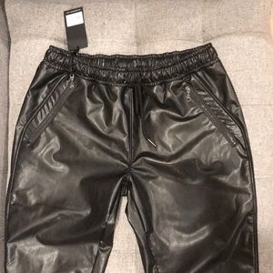 David Lerner New York Black Vegan Leather Joggers